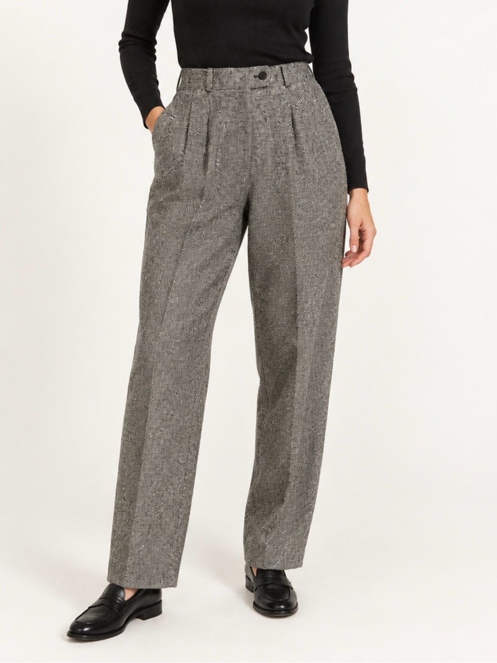 Vintage 90s Savannah Wool Blend Tweed Pleated High Rise Trousers Women’s 10
